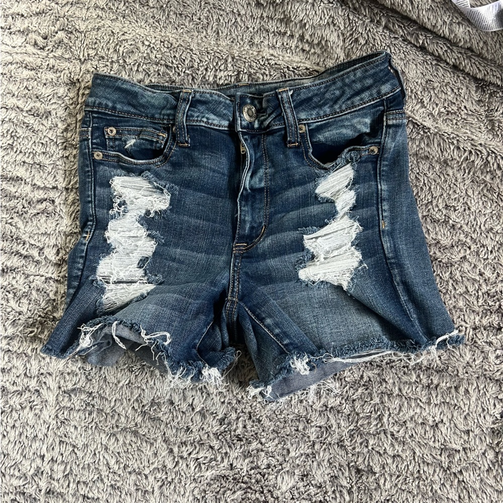 American Eagle Outfitters Blue Jean Shorts Distressed Frayed Hem